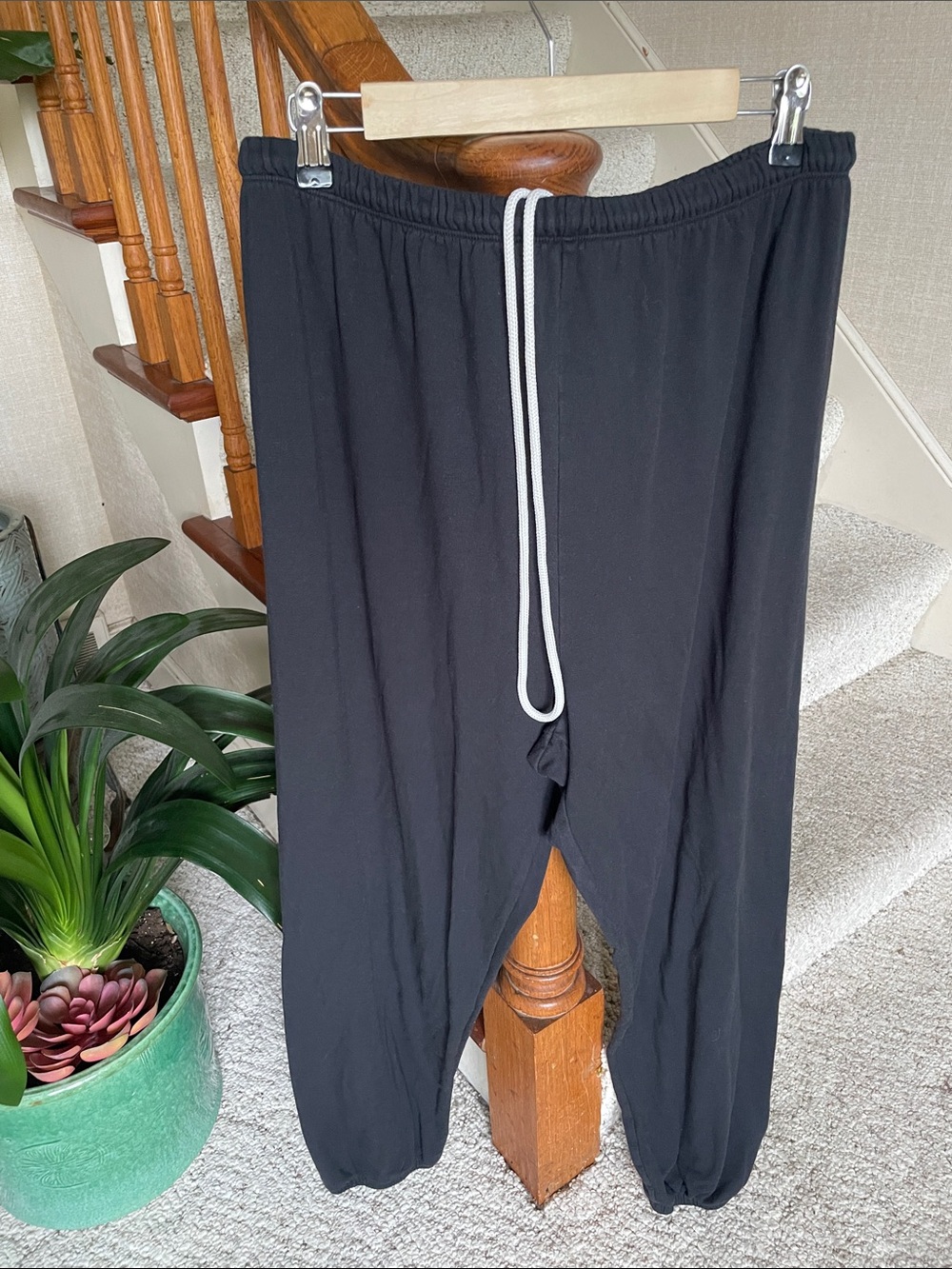 Aerie Black Slub Knit Cozy Drawstring Sweatpants